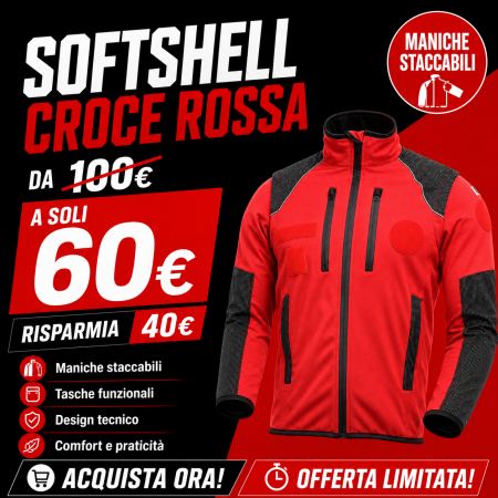 GIUBBINO ANTIVENTO SOFTSHELL CROCE ROSSA ITALIANA CON INSERTI NERI