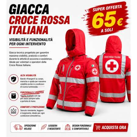 GIACCA CON CAPPUCCIO IN TESSUTO ELASTICIZZATO CROCE ROSSA ITALIANTA