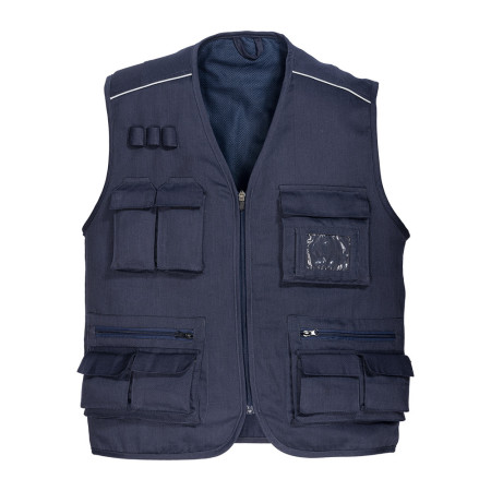 Gilet multi tasche in polycotton, chiusura a zip, 5 tasche frontali