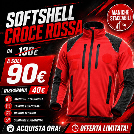 GIUBBINO ANTIVENTO SOFTSHELL CROCE ROSSA ITALIANA CON INSERTI NERI RIFRANGENTI