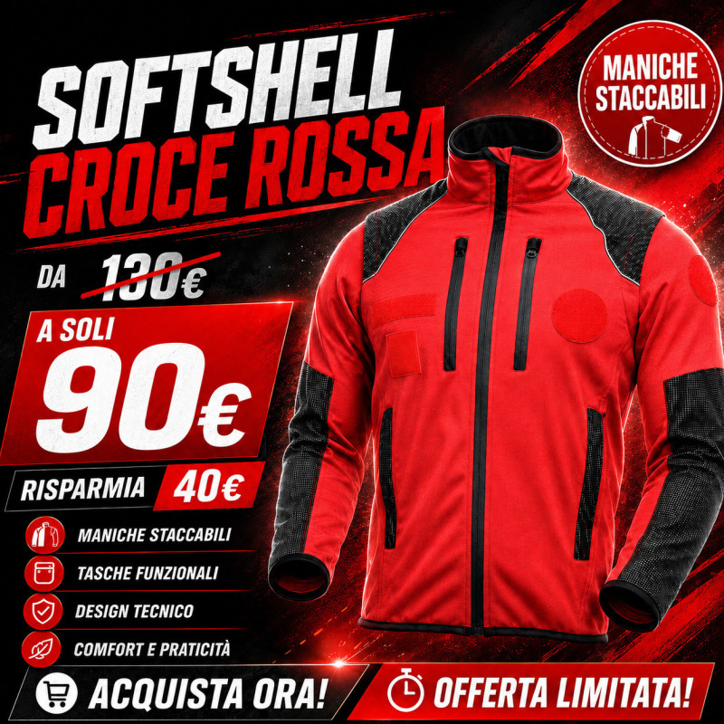GIUBBINO ANTIVENTO SOFTSHELL CROCE ROSSA ITALIANA CON INSERTI NERI RIFRANGENTI